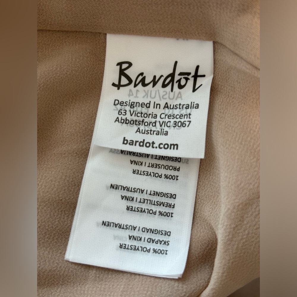 NWT Bardot Champagne Luxe Slip Dress Satin Silk Cross Back Strap Size 10/L - Picture 9 of 9